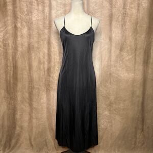 Vintage 90s Black Semi Sheer Scalloped Hem Slip Dress Whimsigoth Euro Goth Indie